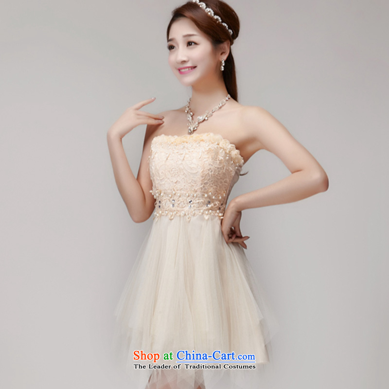 Four two-yi 2015 Summer manually staple Pearl Diamond Sau San dresses bridesmaid group temperament and chest evening dresses 1564 apricot S, four more than two Yi shopping on the Internet has been pressed.