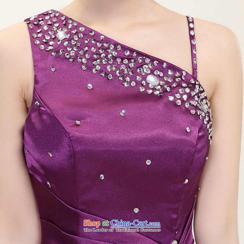 Dr Philip optimize new products for summer 2015 bride long marriage dinner evening dresses shoulder bows services Beveled Shoulder evening dress ylf003 purple , L, Optimize Hong shopping on the Internet has been pressed.