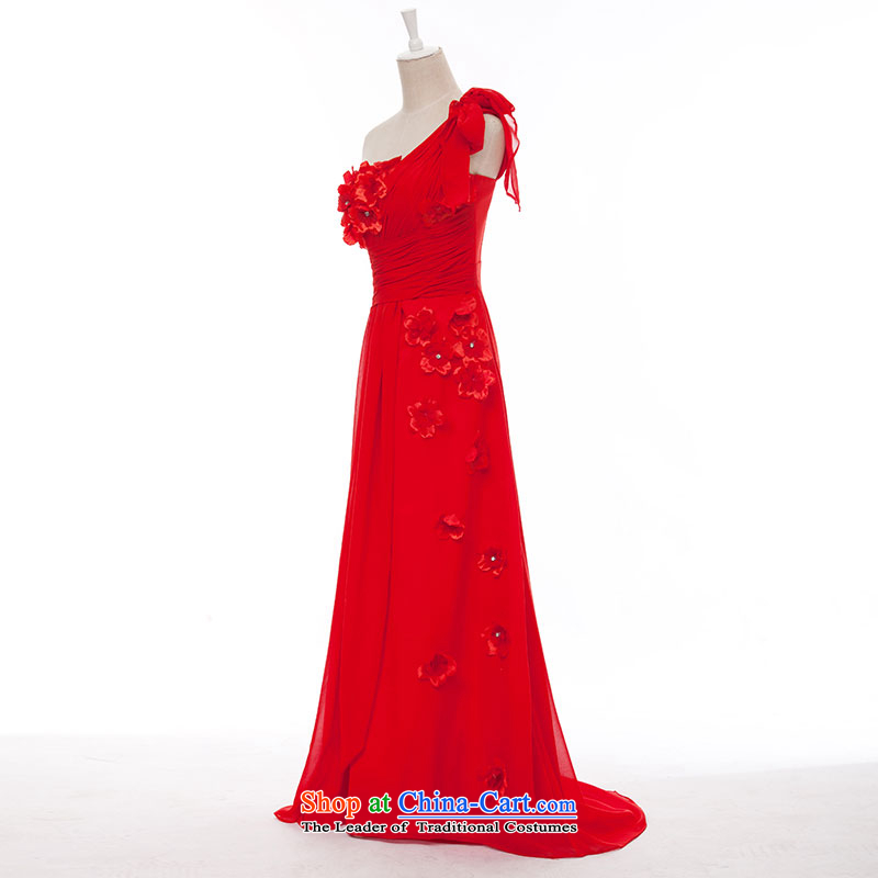 Millennium bride 2015 Spring/Summer new single shoulder length of small trailing champagne color evening dresses marriages bows services L678 red 30 cm small trailing XXXL/26, increase millennium bride shopping on the Internet has been pressed.