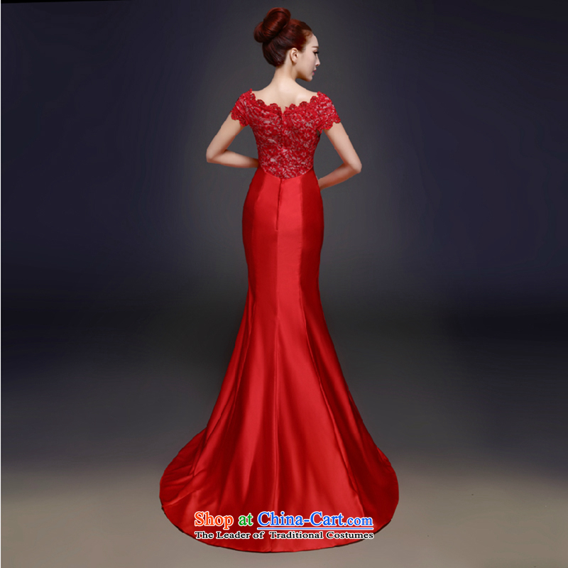 The first white into about 2015 New Red Wedding banquet service bridal toasting champagne evening dresses crowsfoot tail length of Sau San, Wedding Dress Red XL, white first into about shopping on the Internet has been pressed.