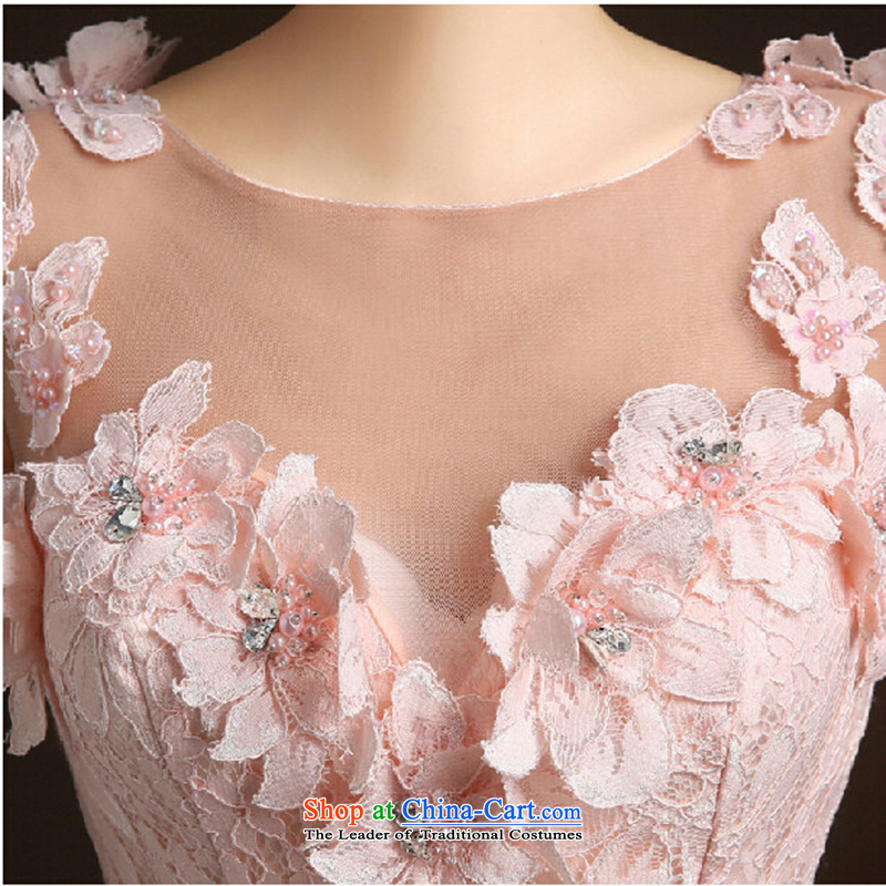 The new 2015 evening dresses lace shoulders long tail bride wedding dress bows service banquet dress pink for female spring dimension is not not love, Su-lan , , , shopping on the Internet
