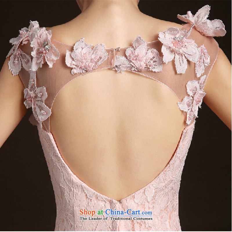 The new 2015 evening dresses lace shoulders long tail bride wedding dress bows service banquet dress pink for female spring dimension is not not love, Su-lan , , , shopping on the Internet