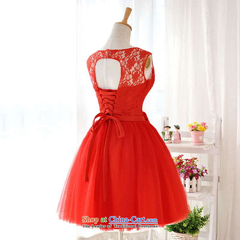 Millennium bride 2015 new short, lace shoulders a small red dress bridesmaid skirt marriages straps performances bon bon skirt D6045 RED L/21, millennium bride shopping on the Internet has been pressed.