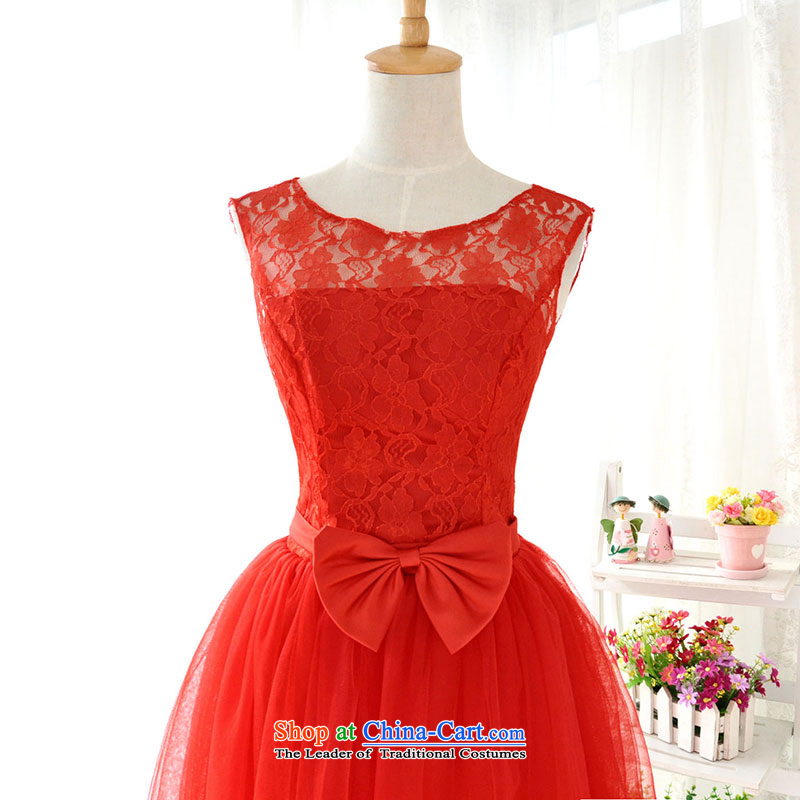Millennium bride 2015 new short, lace shoulders a small red dress bridesmaid skirt marriages straps performances bon bon skirt D6045 RED L/21, millennium bride shopping on the Internet has been pressed.
