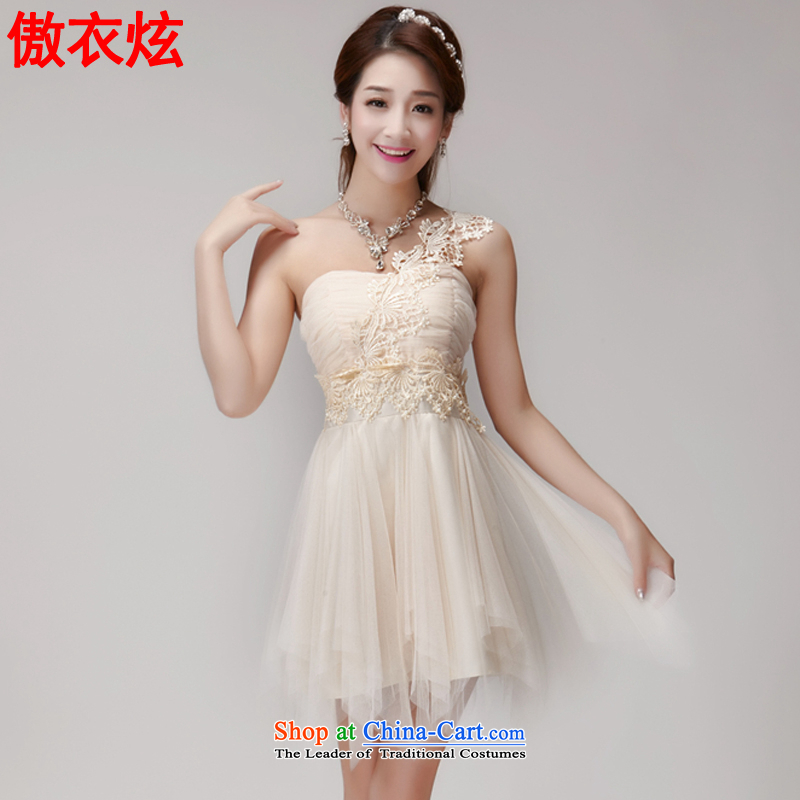 The United Yi Hyun?new staple Pearl 2015 bridesmaid sister skirt short of services and banquet dinner dress small chest dress summer? L9248?apricot?S