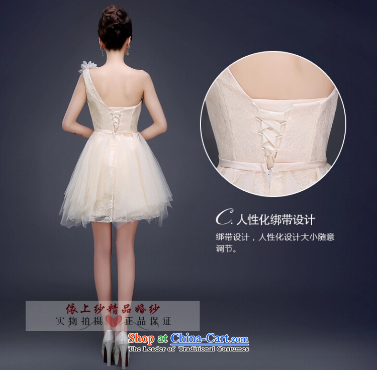 Yong-yeon and evening dresses 2015 new marriage bridesmaid serving Korean Spring Banquet small Dress Short of Sau San shoulder champagne color champagne color S picture, prices, brand platters! The elections are supplied in the national character of distribution, so action, buy now enjoy more preferential! As soon as possible.
