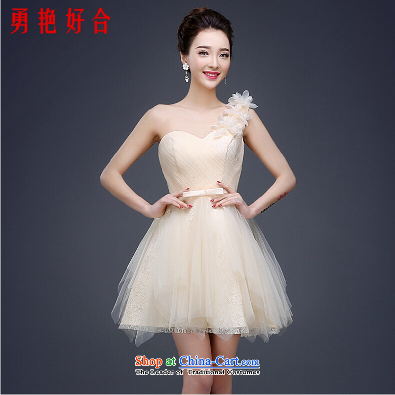 Yong-yeon and evening dresses 2015 new marriage bridesmaid serving Korean Spring Banquet small Dress Short of Sau San shoulder champagne color champagne colorS