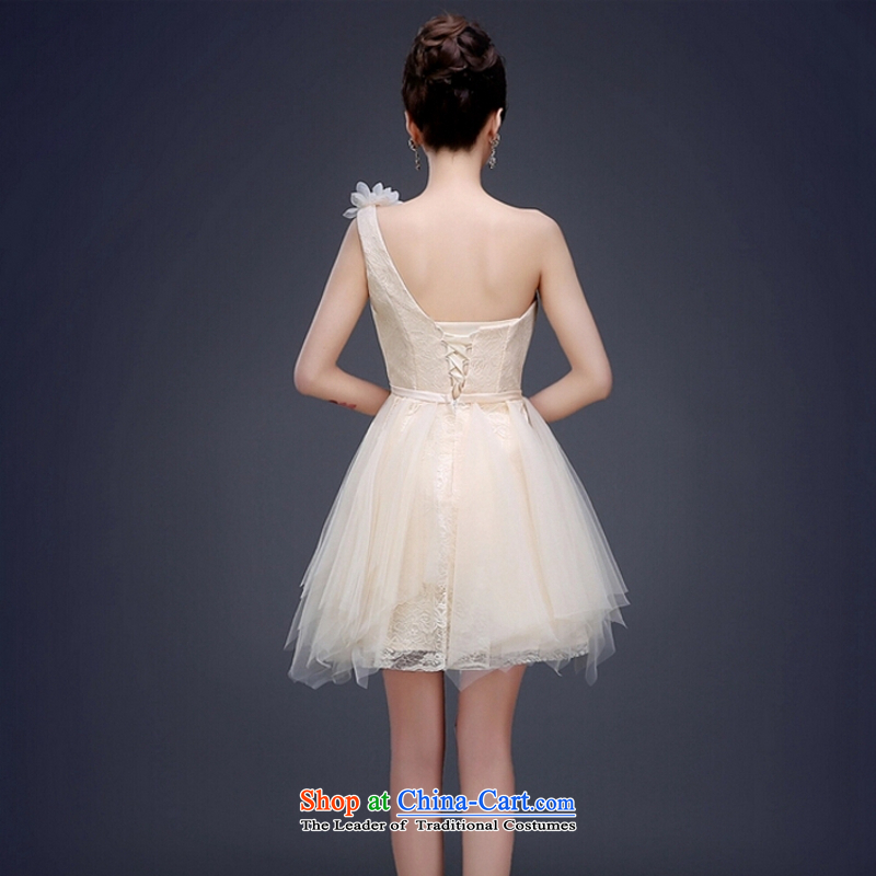 Yong-yeon and evening dresses 2015 new marriage bridesmaid serving Korean Spring Banquet small Dress Short of Sau San shoulder champagne color champagne color S, Yong-yeon and shopping on the Internet has been pressed.