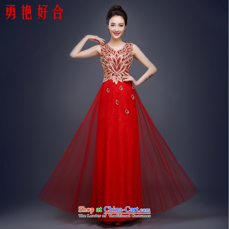 Yong-yeon and evening dresses 2015 new bride bows to the Winter Spring Banquet dress marriage long red redS