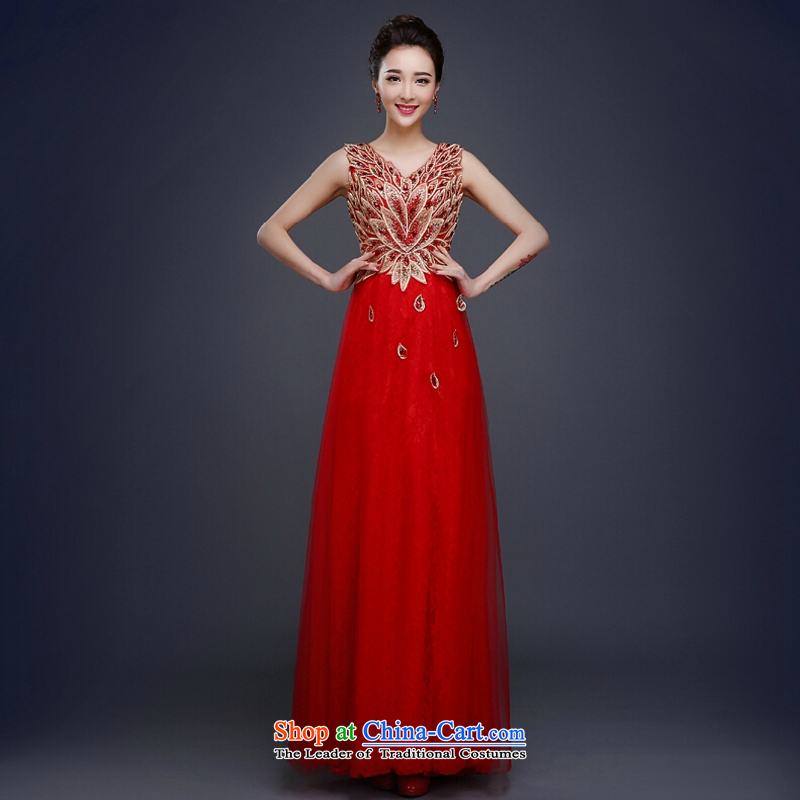 Yong-yeon and evening dresses 2015 new bride bows to the Winter Spring Banquet dress marriage long red red S, Yong Sau San Yim Close shopping on the Internet has been pressed.