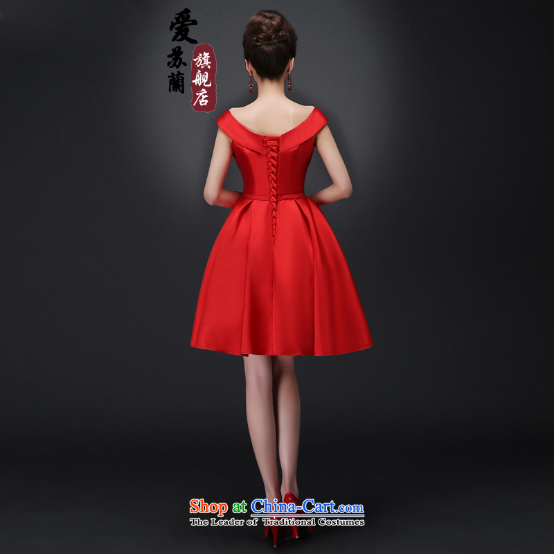 Marriages bows to the new spring 2015) women's shoulders a V-Neck short dress bridesmaid bride wedding dress spring and summer red 10 made no refund is not replaced, Su-lan , , , shopping on the Internet