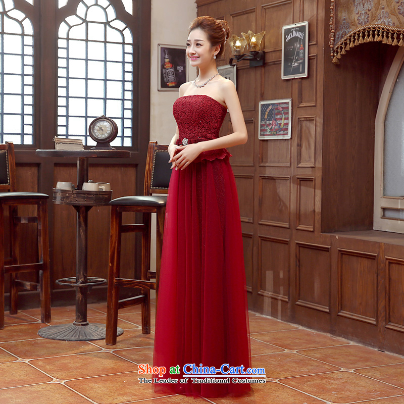 Syria wine red erase time chest dress 2015 new autumn and winter marriages bows services wine red long Night Banquet Exhibition evening wine red S time Syrian shopping on the Internet has been pressed.