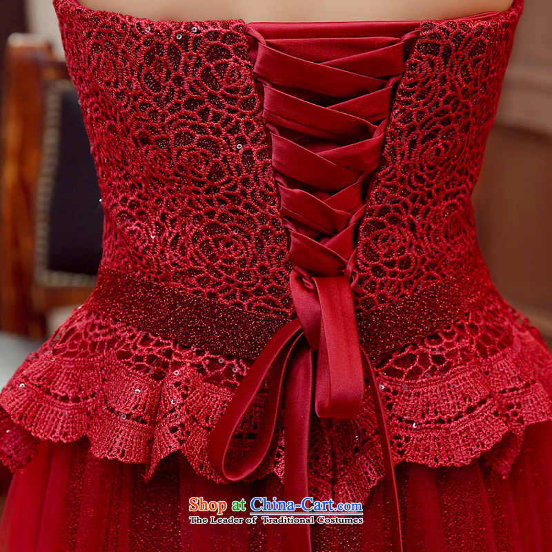 Syria wine red erase time chest dress 2015 new autumn and winter marriages bows services wine red long Night Banquet Exhibition evening wine red S time Syrian shopping on the Internet has been pressed.