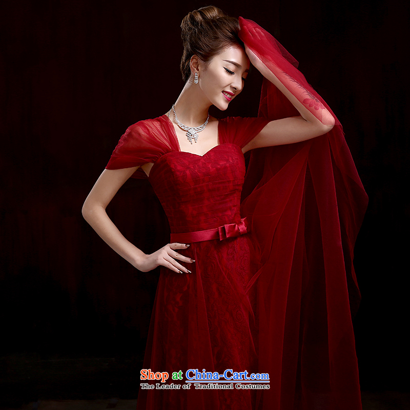 Marriages bows services wine red long gown New Sau San evening dresses new Korean long red dress package shoulder deep red S, pure love bamboo yarn , , , shopping on the Internet