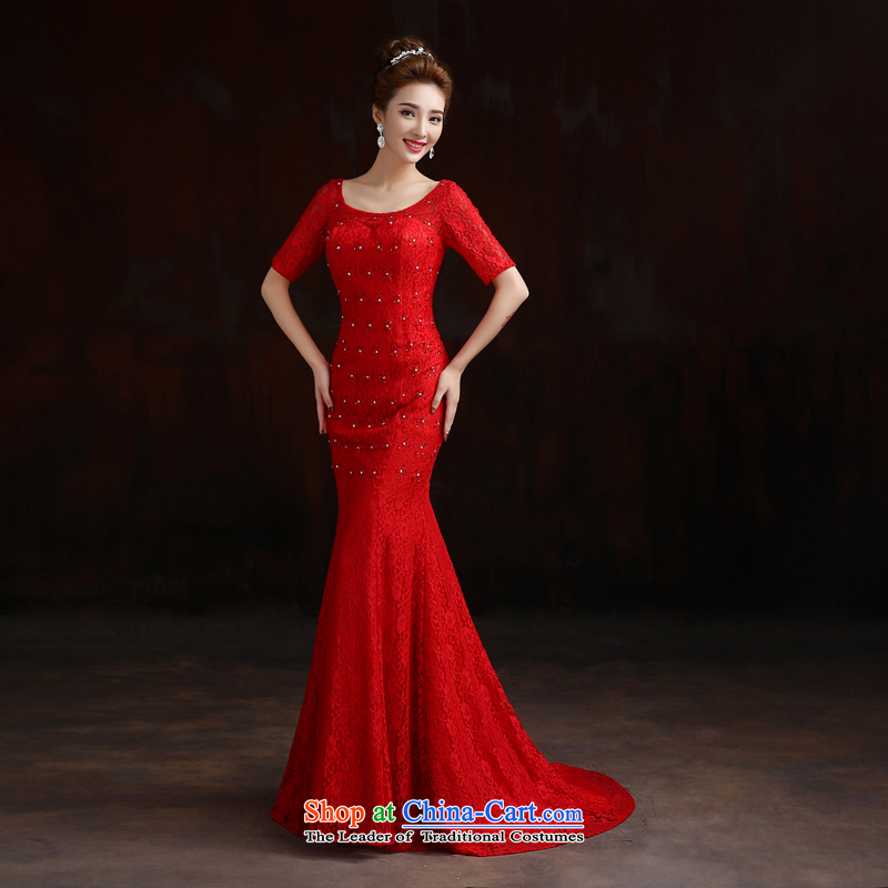 Pure Love bamboo yarn long evening dress upscale embroidered frockcoat pearl crowsfoot bows service bridal dresses will short-sleeved gown spring red tail, M, pure love bamboo yarn , , , shopping on the Internet