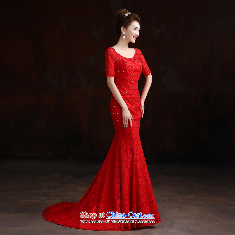 Pure Love bamboo yarn long evening dress upscale embroidered frockcoat pearl crowsfoot bows service bridal dresses will short-sleeved gown spring red tail, M, pure love bamboo yarn , , , shopping on the Internet