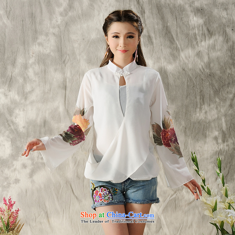 Maple Yi Min International 2015 new long-sleeved shirt qipao hand-painted Tang Dynasty Chinese Nation spring wind F1A033 female white. Maple Yi Min ornaments XL, , , , shopping on the Internet