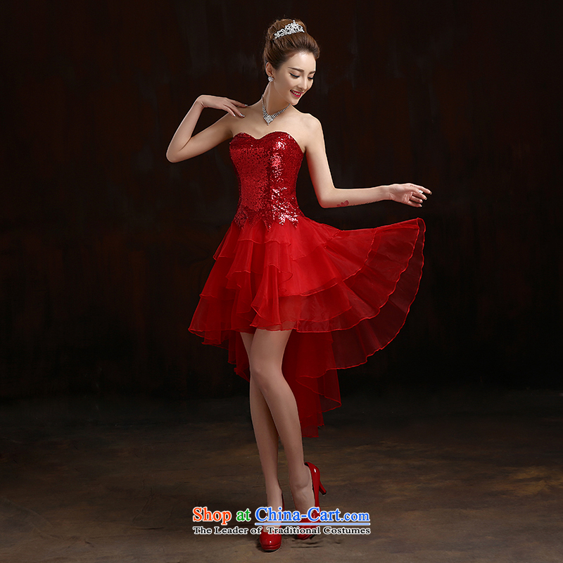 2015 Spring New dress uniform front stub after bride long gown stage performances of Sau San dress ultra-bright-dress red XL
