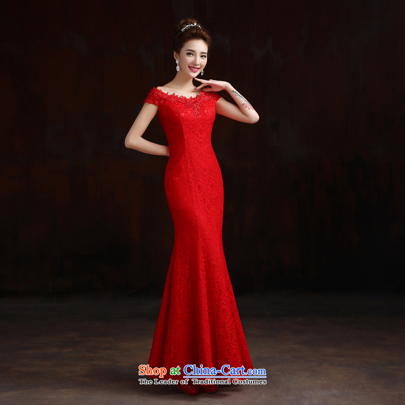 Pure Love bamboo yarn 2015 new bride wedding dresses bridesmaids/Sau San dress boutique word shoulder crowsfoot dress Korean lace dress spring red tailored please contact customer service, pure love bamboo yarn , , , shopping on the Internet
