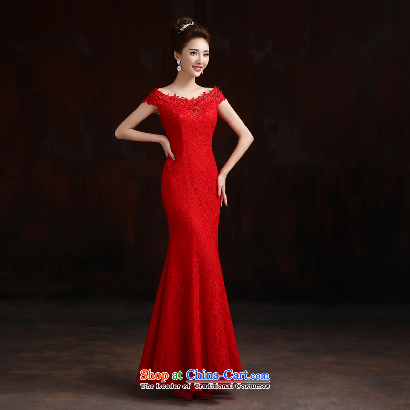 Pure Love bamboo yarn 2015 new bride wedding dresses bridesmaids/Sau San dress boutique word shoulder crowsfoot dress Korean lace dress spring red tailored please contact customer service, pure love bamboo yarn , , , shopping on the Internet