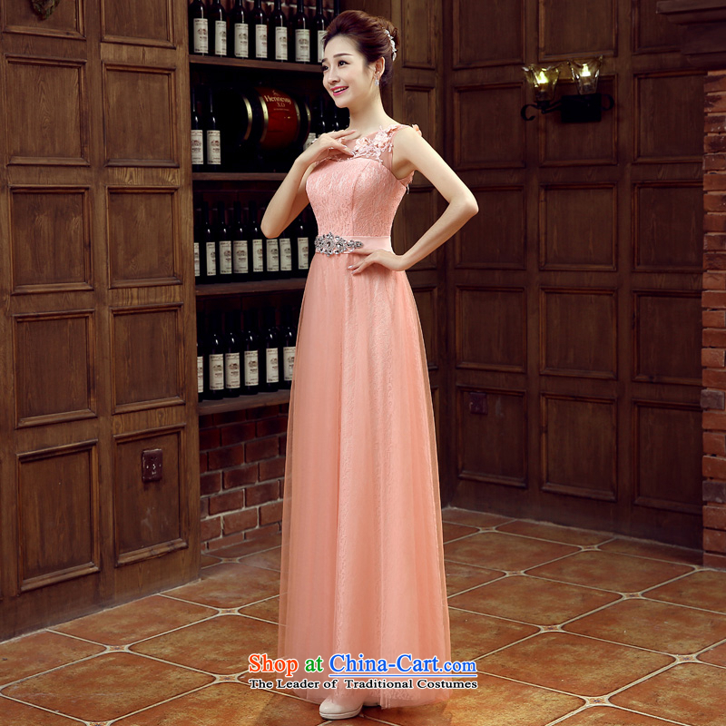 The Syrian Arab Republic 2015 autumn and winter time new bride bows to bare pink wedding dresses marriage long moderator banquet evening dress shoulders Vehicle Exhibition dress bare pink , L, Syria has been pressed time shopping on the Internet