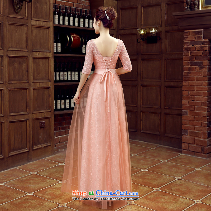 Time The new bride 2015 Syria bows services evening dresses banquet dress autumn and winter neck cuff long red lace straps Vehicle Exhibition evening dress bare pink XL, Syria has been pressed time shopping on the Internet