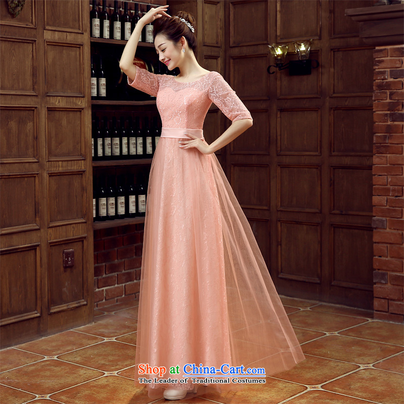 Time The new bride 2015 Syria bows services evening dresses banquet dress autumn and winter neck cuff long red lace straps Vehicle Exhibition evening dress bare pink XL, Syria has been pressed time shopping on the Internet