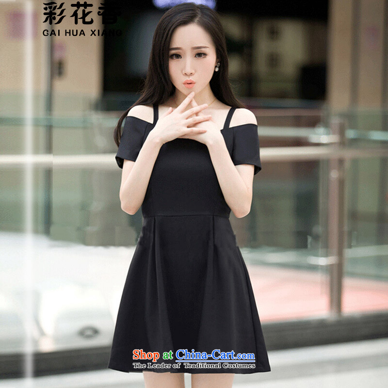 The fragrance of the    Word 2015 also shoulder small sexy bare shoulders straps small black dress skirt dresses graphics and sexy thin dresses Black 3133 XL
