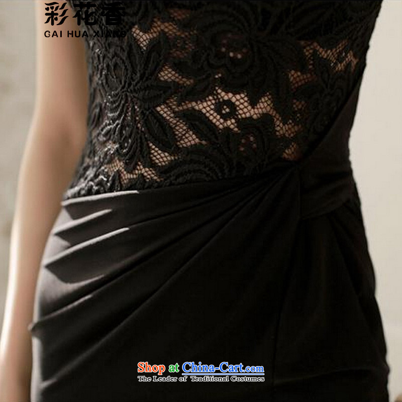 The fragrance of the    spring and summer of 2015 also new women lace stitching sexy sleeveless tank dresses temperament long skirt dress 8246 black colored flowers, CAI HUA XIANG) , , , shopping on the Internet