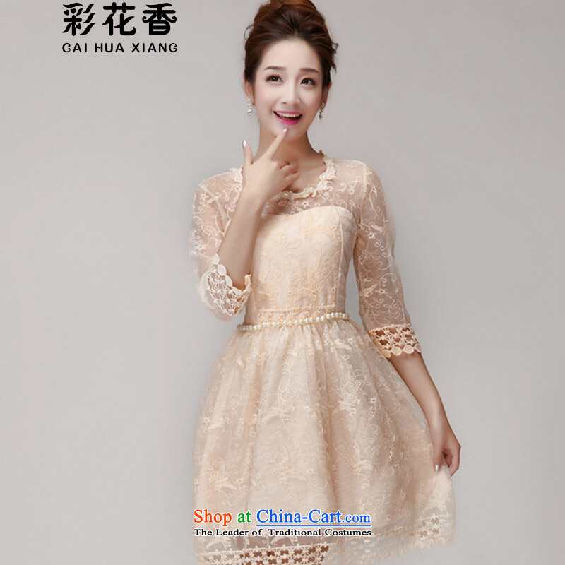The fragrance of    2015 New Multimedia summer nail Pearl Princess skirt dresses Sau San champagne color and chest bridesmaid small pink , L, also dress 696 Flowers (CAI HUA XIANG) , , , shopping on the Internet
