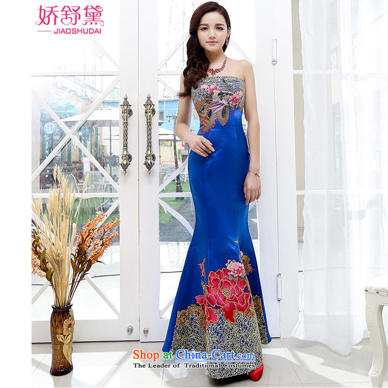 To Doi Shu 2015 new wedding dresses cheongsam red bride bows services spring and summer wedding dresses tail long evening dress blue XL, to Shu Tai shopping on the Internet has been pressed.