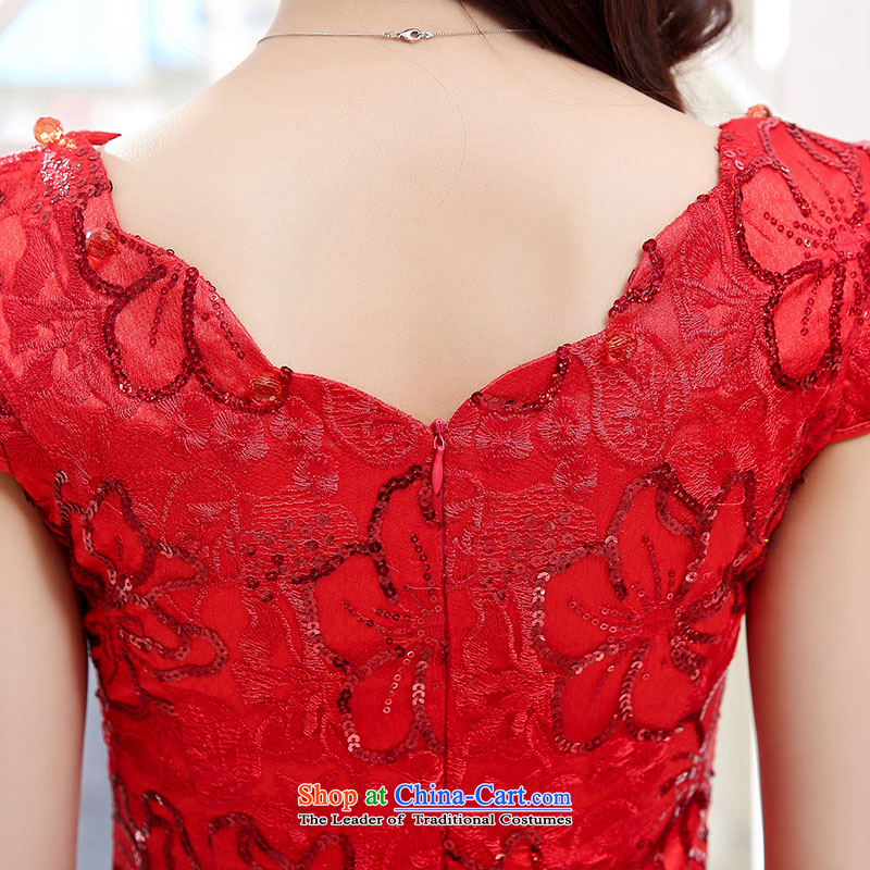 Use the lift mast to serve Doi Shu bride summer short-sleeved dresses red petticoat bows services gauze lace dresses red red XXL, wedding dress to Shu Tai shopping on the Internet has been pressed.