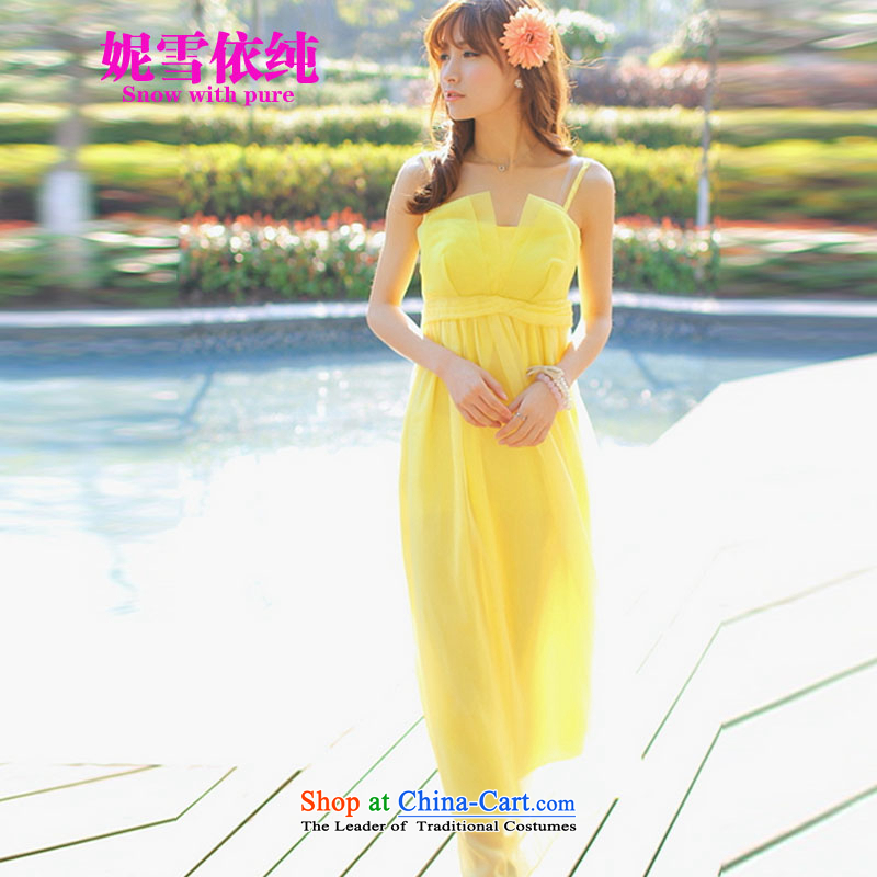 In accordance with the pure 2015 Connie snow silk dress Sau San dresses retro gliding temperament goddess long skirt cents 5011 Yellow M, Connie snow in plain (SNOW WITH PURA) , , , shopping on the Internet
