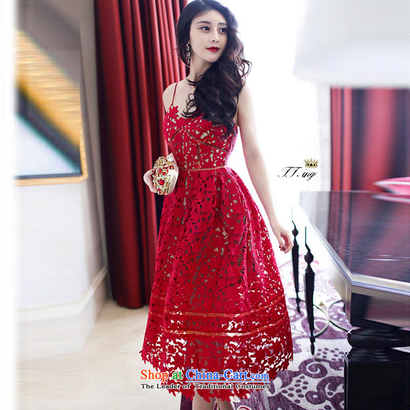 The estimated 035#2015 NZ summer new Moonlight Serenade Sui small-tong network red lace water-soluble engraving strap dresses red XL, Niue, the , , , shopping on the Internet