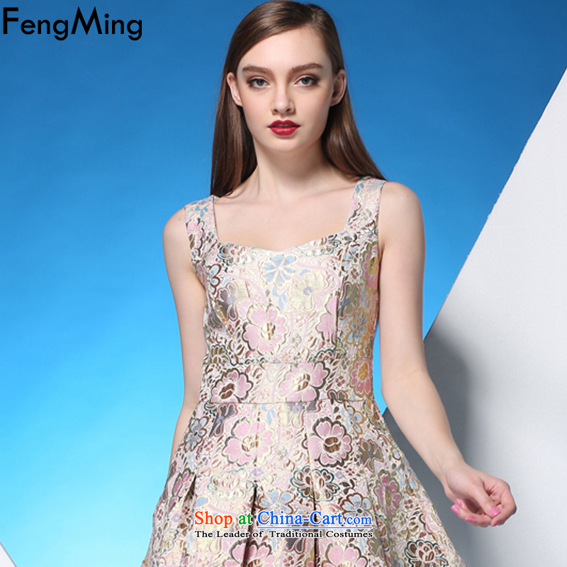Hsbc Holdings Plc 2015 Summer Ming new small Female dress Sau San pink jacquard large lifting strap dress suit S, HSBC Holdings plc (fengming ming) has been pressed shopping on the Internet