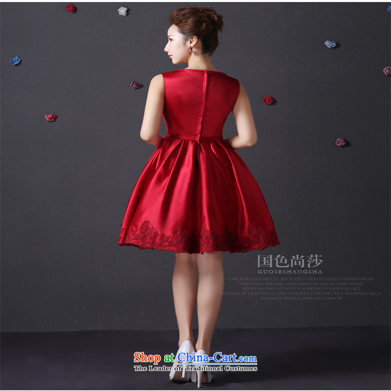 The color is Windsor moderator stylish dress new 2015 autumn and winter evening dress up wedding short, Wedding Dress wine red bride bows to Sau San XXL, wine red color is sa , , , the shopping on the Internet