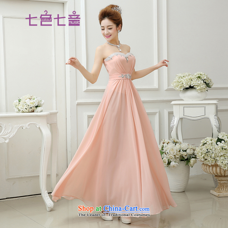 7 7 color tone?2015 Summer new chiffon wiping the chest long bride bows to marriage banquet evening dresses?L006?pink _straps_ S