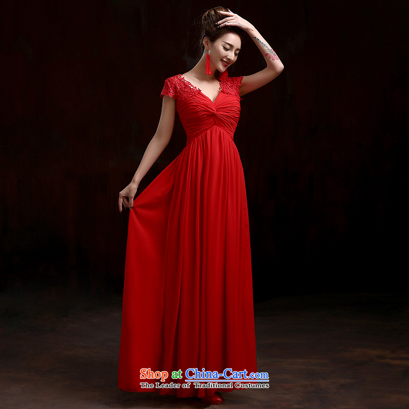 Pure Love bamboo yarn 2015 new red bride wedding dress long evening dresses evening drink service red shoulders Korean pregnant women dress short-sleeved lace dress XXL, Red Plain Love bamboo yarn , , , shopping on the Internet