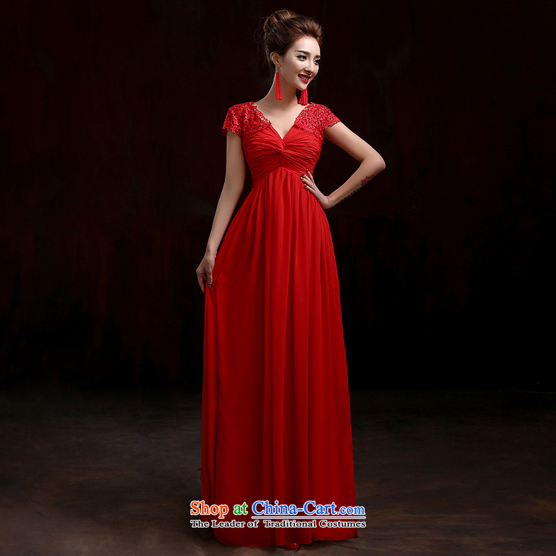 Pure Love bamboo yarn 2015 new red bride wedding dress long evening dresses evening drink service red shoulders Korean pregnant women dress short-sleeved lace dress XXL, Red Plain Love bamboo yarn , , , shopping on the Internet
