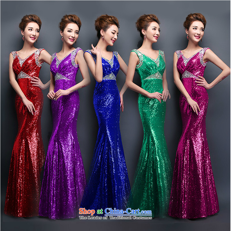 The first white into about spring and autumn 2015 new marriages wedding dresses evening drink service banquet on chip crowsfoot long thin purple , S, Sau San Video white first into about shopping on the Internet has been pressed.