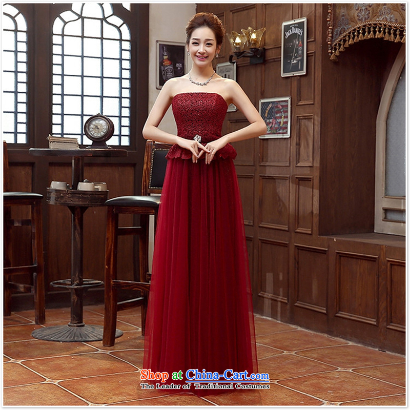 Wine red bride bridesmaid wedding dress marriage bows services wedding night wear long bride with new 2015 MagentaXL