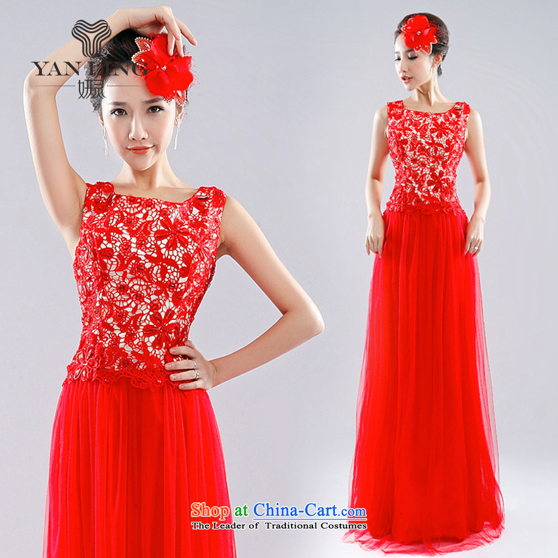 2015 Red Dress Korean new bride bows to marry a wedding Sau San field shoulder length of blue , Charlene Choi Ling LF1007 shopping on the Internet has been pressed.