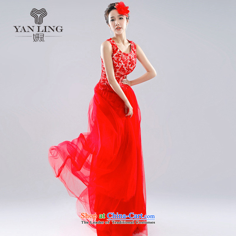 2015 Red Dress Korean new bride bows to marry a wedding Sau San field shoulder length of blue , Charlene Choi Ling LF1007 shopping on the Internet has been pressed.