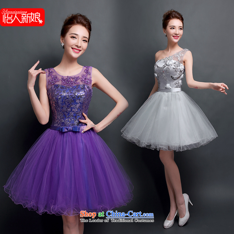 The new 2015 evening dresses summer banquet meeting of persons chairing the ball small Dress Short of a marriage bows Service Bridal party purple pleasant bride purple?XL