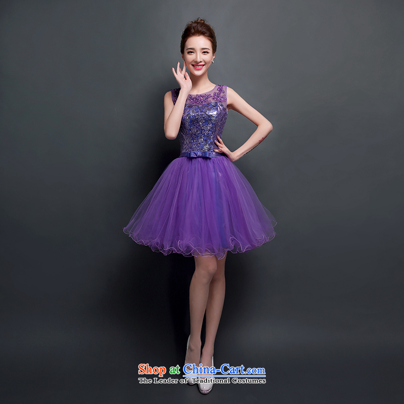 The new 2015 evening dresses summer banquet meeting of persons chairing the ball small Dress Short of a marriage bows Service Bridal party purple pleasant bride purple XL, pleasant bride shopping on the Internet has been pressed.
