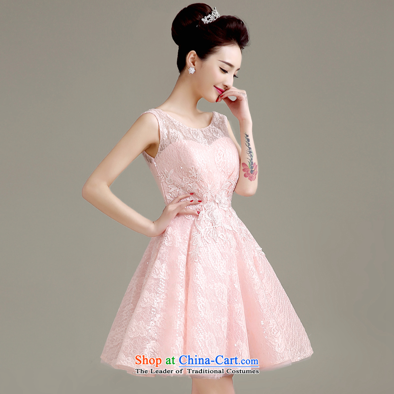 Yi is the spring and summer of 2015 Love new lace wedding dresses, small short skirt evening dress shoulders bride bows services bridesmaid dress Haru-onna pink XL