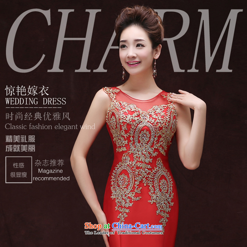 Blue dress new Word 2015 shoulder performances evening dresses long shoulders lace recite crowsfoot Sau San dress female red S plain love bamboo yarn , , , shopping on the Internet