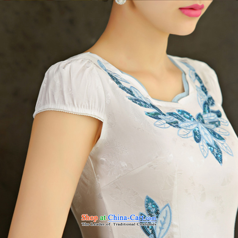 In 2015, the Cayman Athena new ethnic short of qipao dresses retro Sau San short-sleeved gown skirt female white S, Cayman yan xia (manyinge) , , , shopping on the Internet