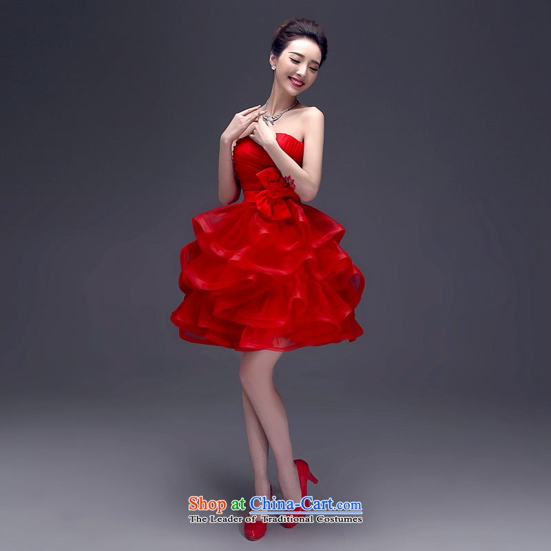 Connie LIFU every summer 2015 new Korean short of wiping the chest champagne dress bride red marriage services banquet dress bows 004 RED M each JIAONI stephanie () , , , shopping on the Internet