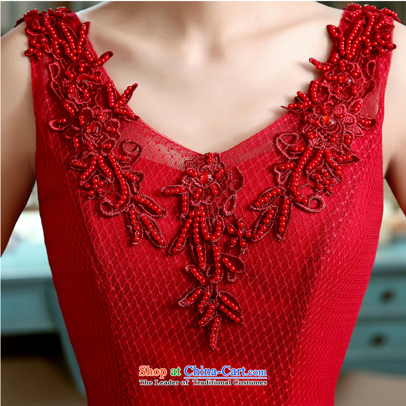 Talk to Her Little Red Dress 2015 new summer marriages bows services evening dresses V-Neck Video Korean citizenry stylish thin banquet dress dark red XL, whisper to Madame shopping on the Internet has been pressed.